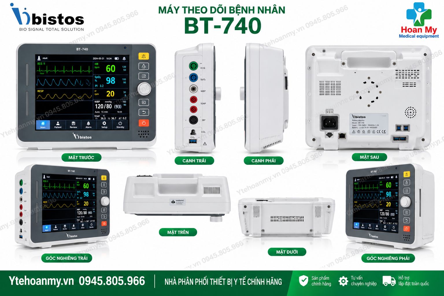 Monitor theo d&otilde;i bệnh nh&acirc;n Bistos BT-740. Xuất xứ: H&agrave;n Quốc